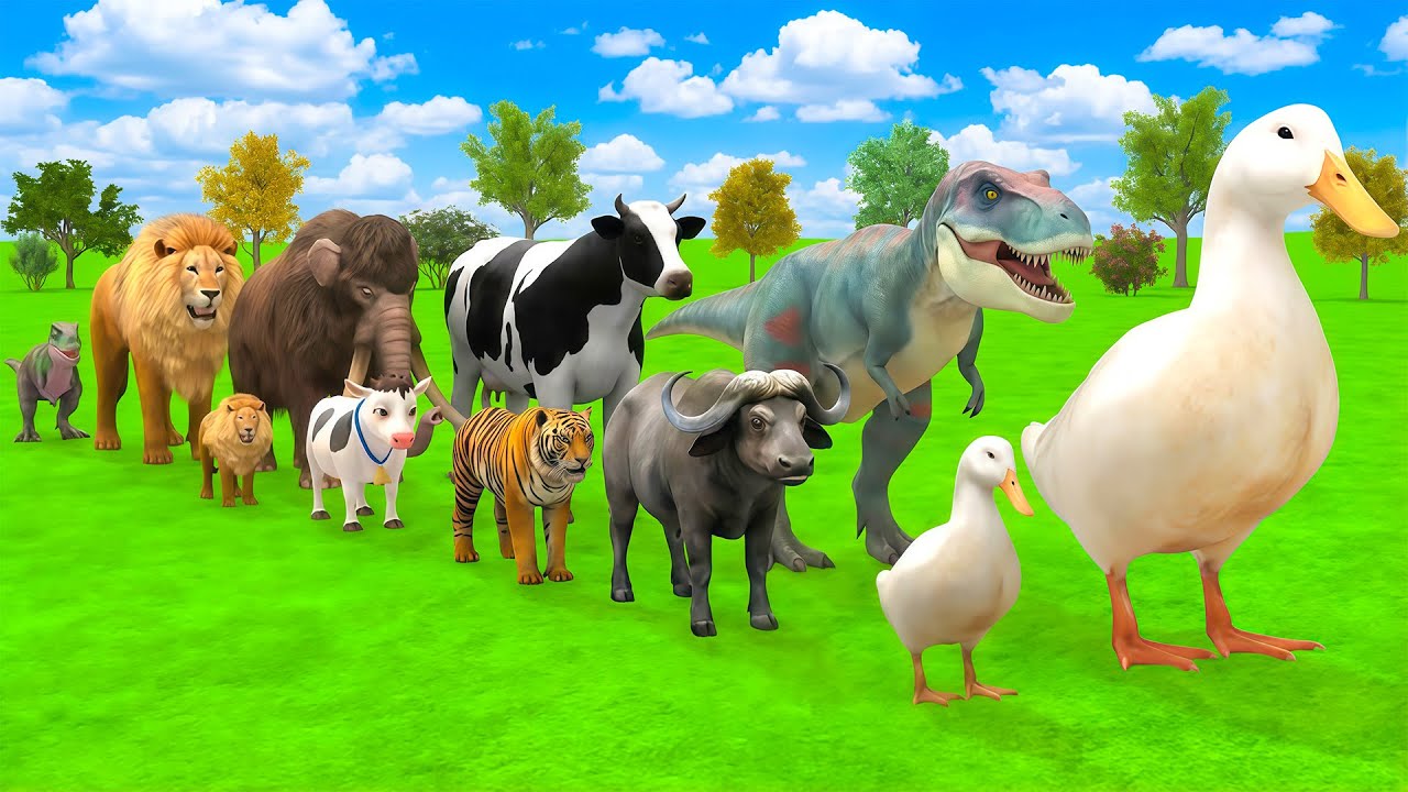 Long Slide Game With Cow Elephant Gorilla Hippopotamus Tiger - 3d Animal Game - Funny 3d Animals
