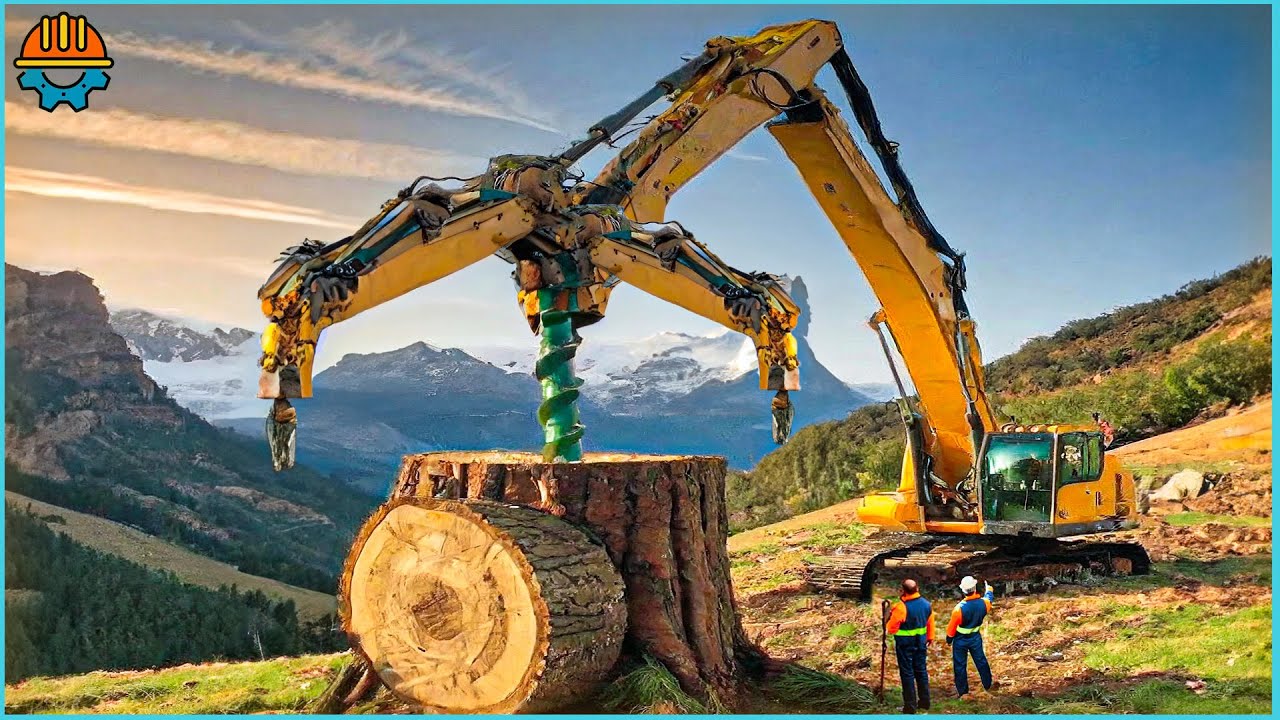 150 Dangerous Monster Stump Removal Excavator Work With Wood Chipper Machines