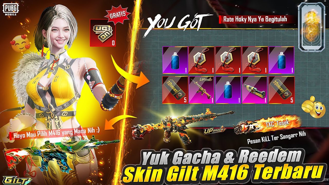 YUK GACHA GRATIS & REEDEM SKIN M416 API TERBARU LANGSUNG UPGRADE MAX BOLEH SIH 3 GEM NIH GAS BORONG