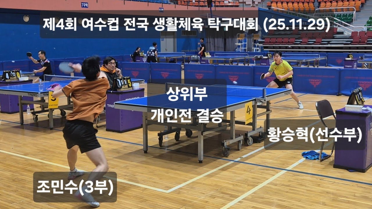 개인전 결승 황승혁(선수부) vs 조민수(3부)제4회 여수컵 전국 생활체육 탁구대회