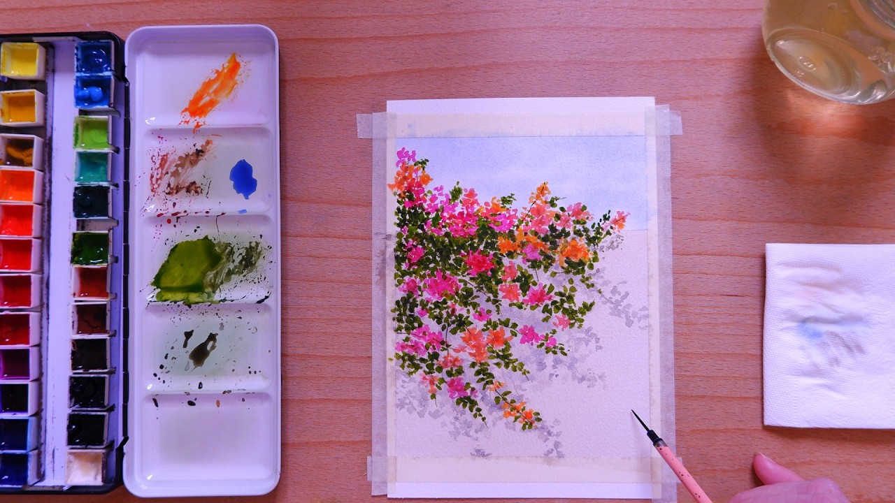 Easy Painting for Beginners / Flowers In Watercolor /  Bougainvillea