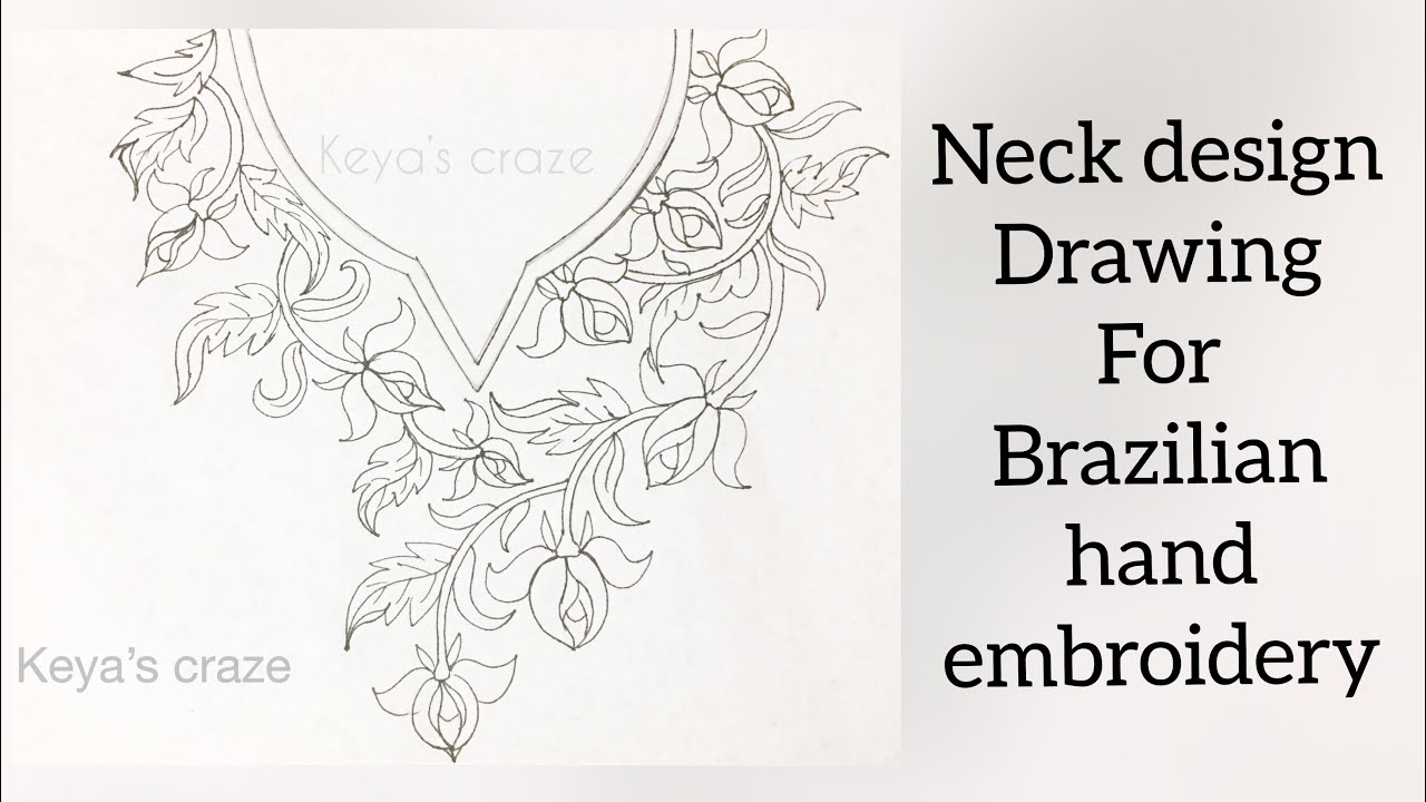 Tutorial no-196/ Kameez / kurti rose neck design drawing for Brazilian hand embroidery
