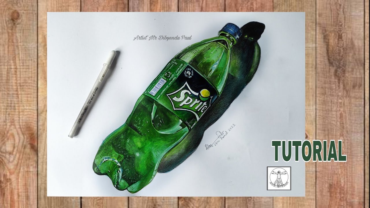 3D ART, Drawing Sprite bottle / Still life of Cold Drinks bottle step by step tutorial