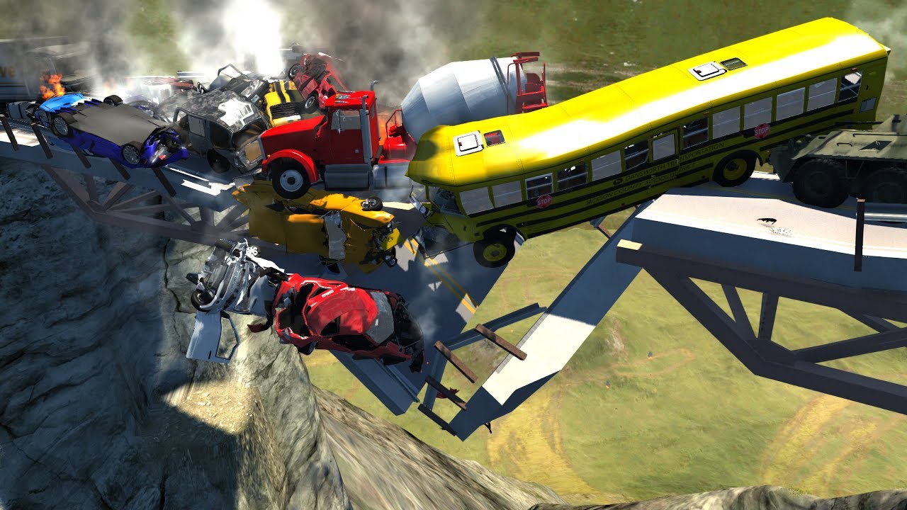 Collapsing Bridge Pileup Crashes #7 - BeamNG Drive Crash Testing