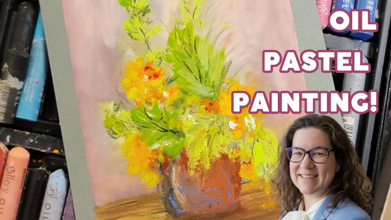 Oil Pastel Botanical Plant on Strathmore Toned Blue