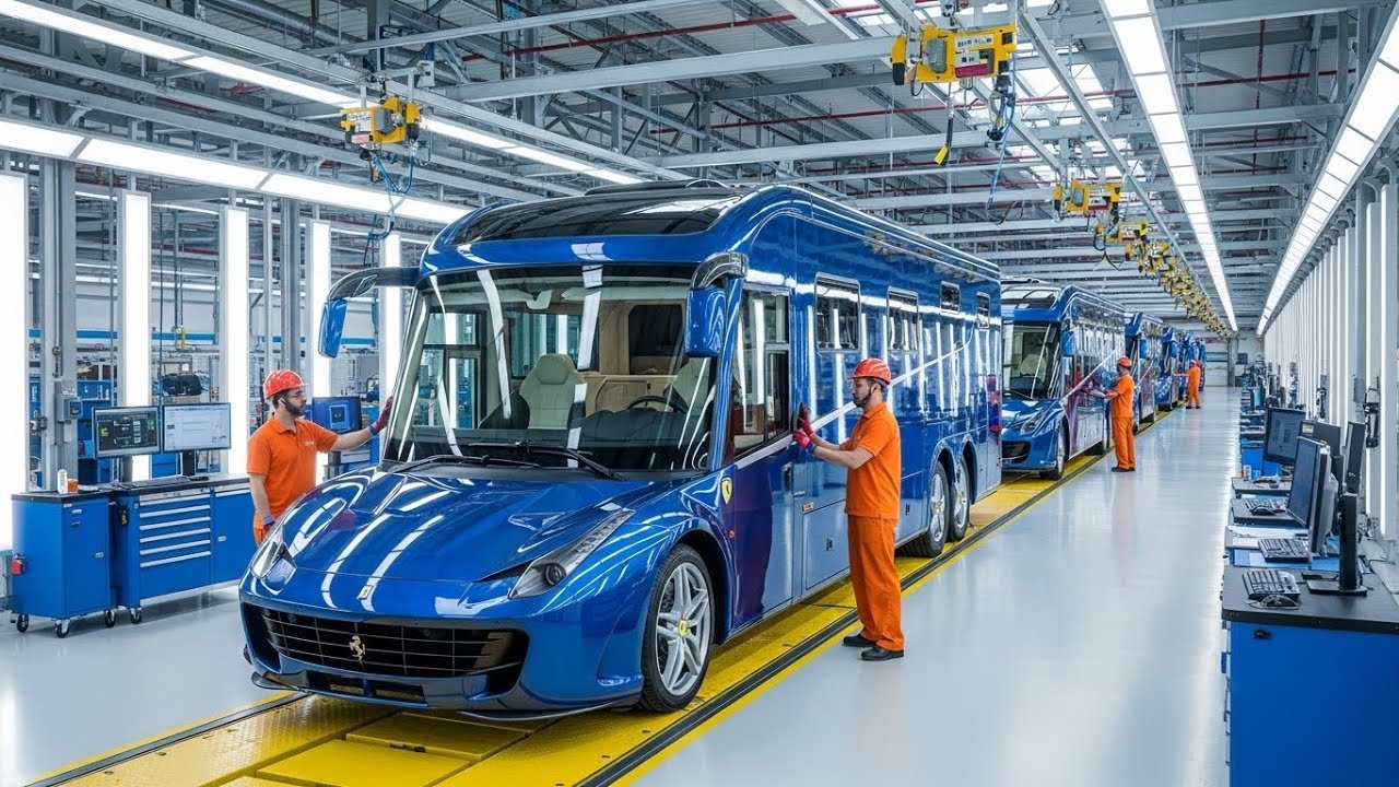 Inside Blue Ferrari Motorhome Bus Factory:Turning a Ferrari Bus into a Luxury Motorhome Full Process
