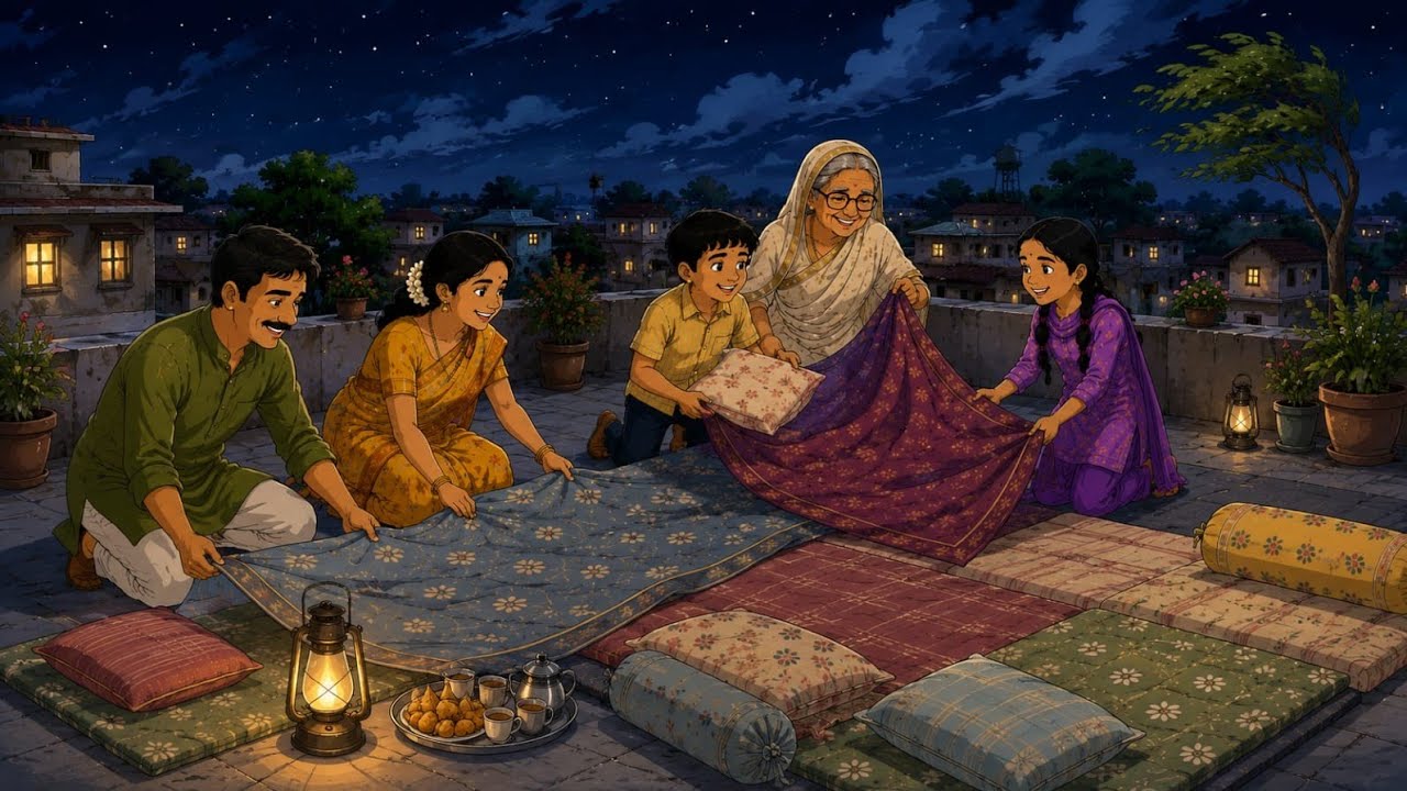 90s Indian Village Rooftop Night 🌙 | Cozy Family Nostalgia | Relaxing ASMR for Sleep & Study