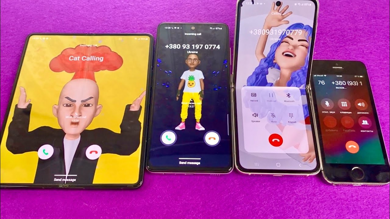 Z fold 3 vs iPhone 5s vs Z flip 3 vs Samsung A52s emoji incoming call & outgoing calls