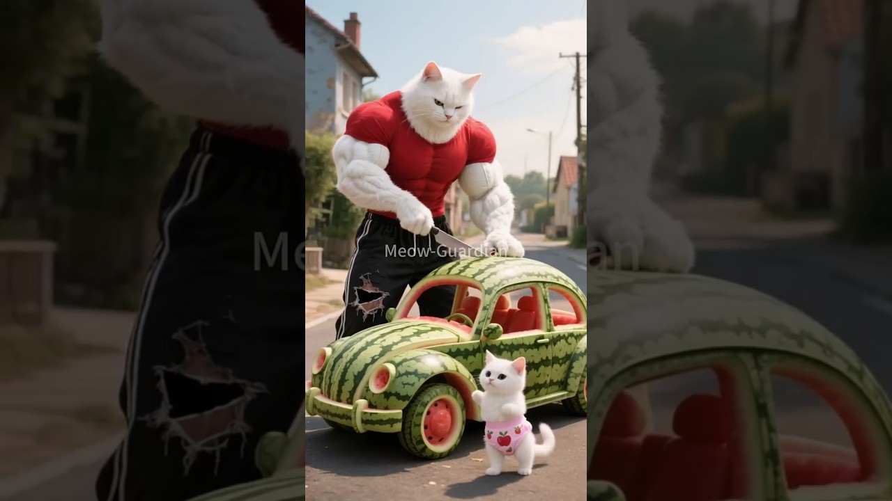 🍉 They Destroyed the Watermelon Car 🚗 Dad Cat Built for His Son 🐾