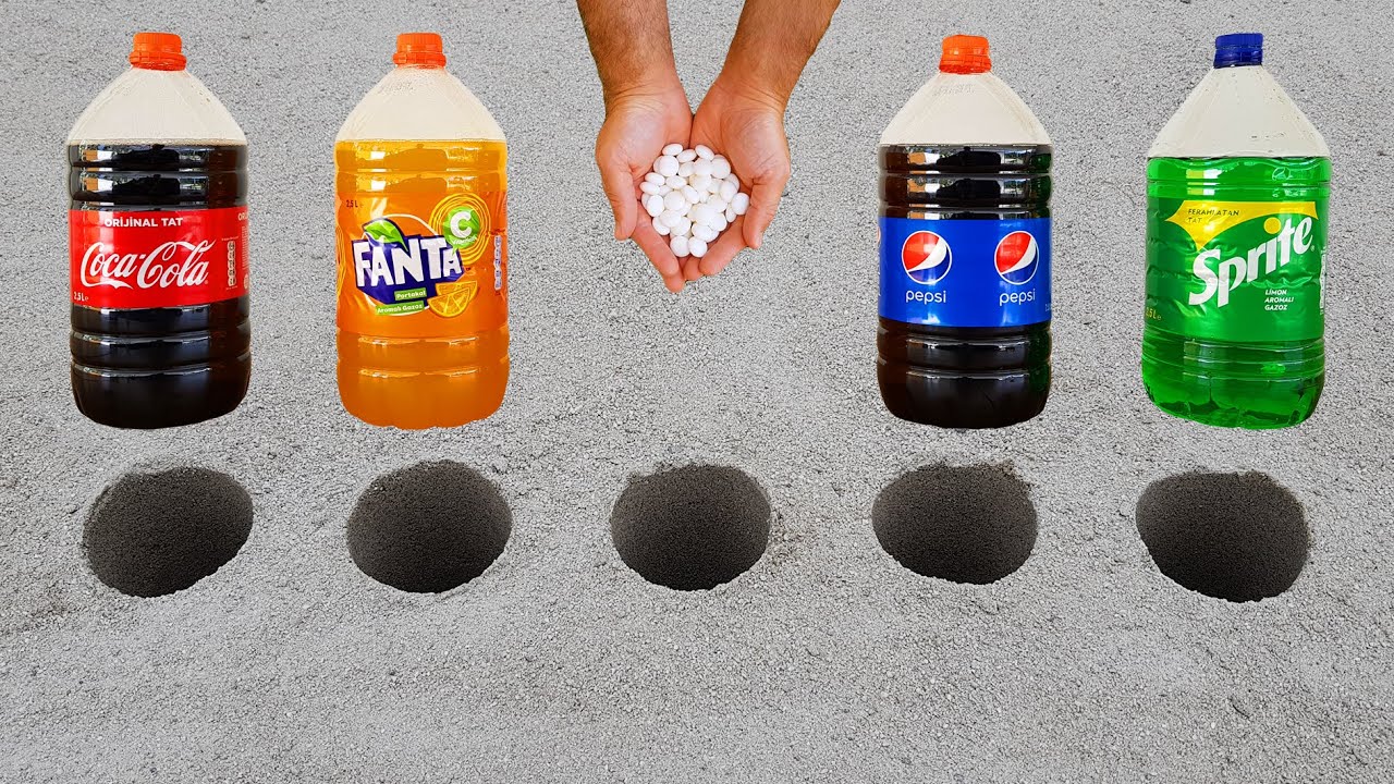 Experiment !! Big Cola, Pepsi, Fanta, Sprite and Mentos Underground