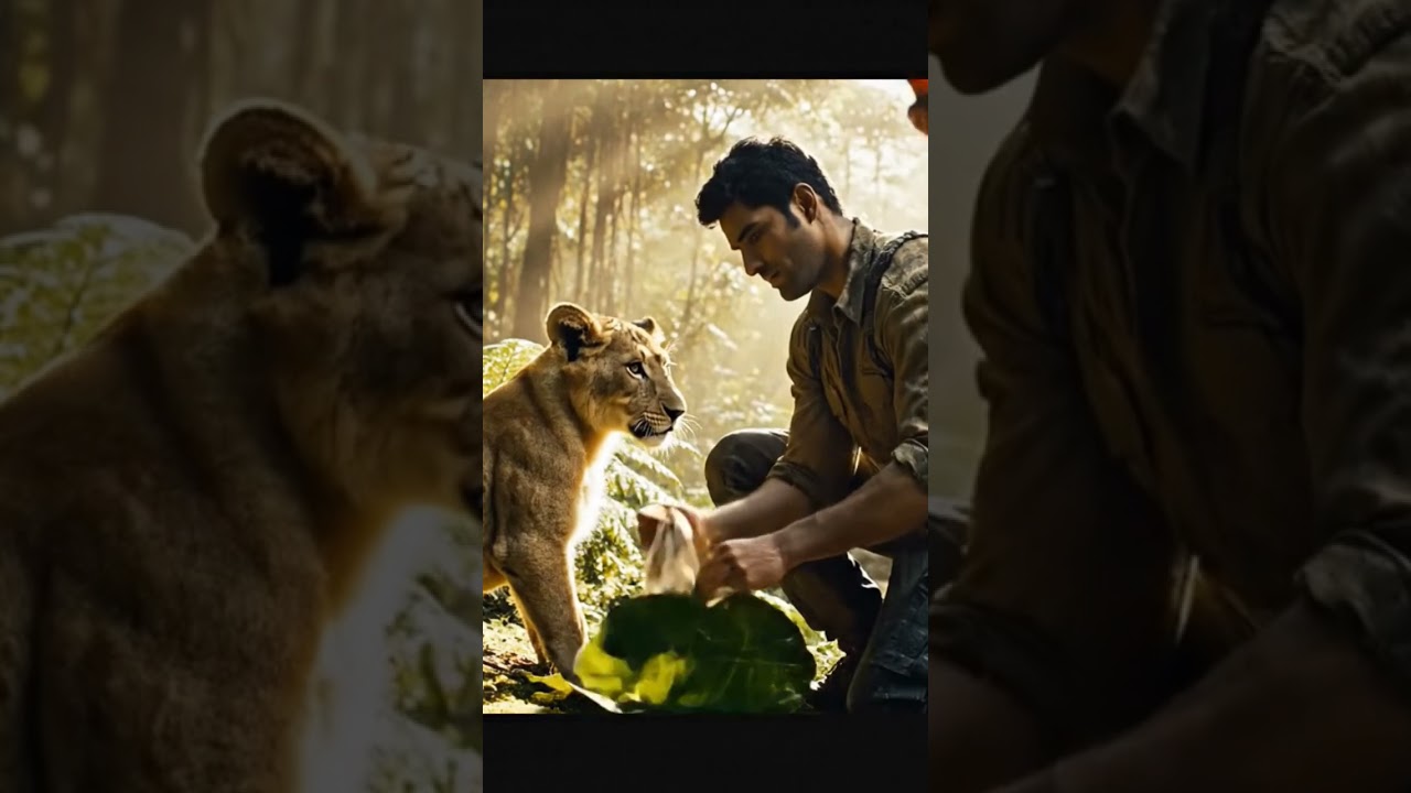 Human Saves Lion Cub! 🦁💪 #LionCubRescue #HumanHero #WildlifeShorts #JungleAdventure #AnimalBond #pov