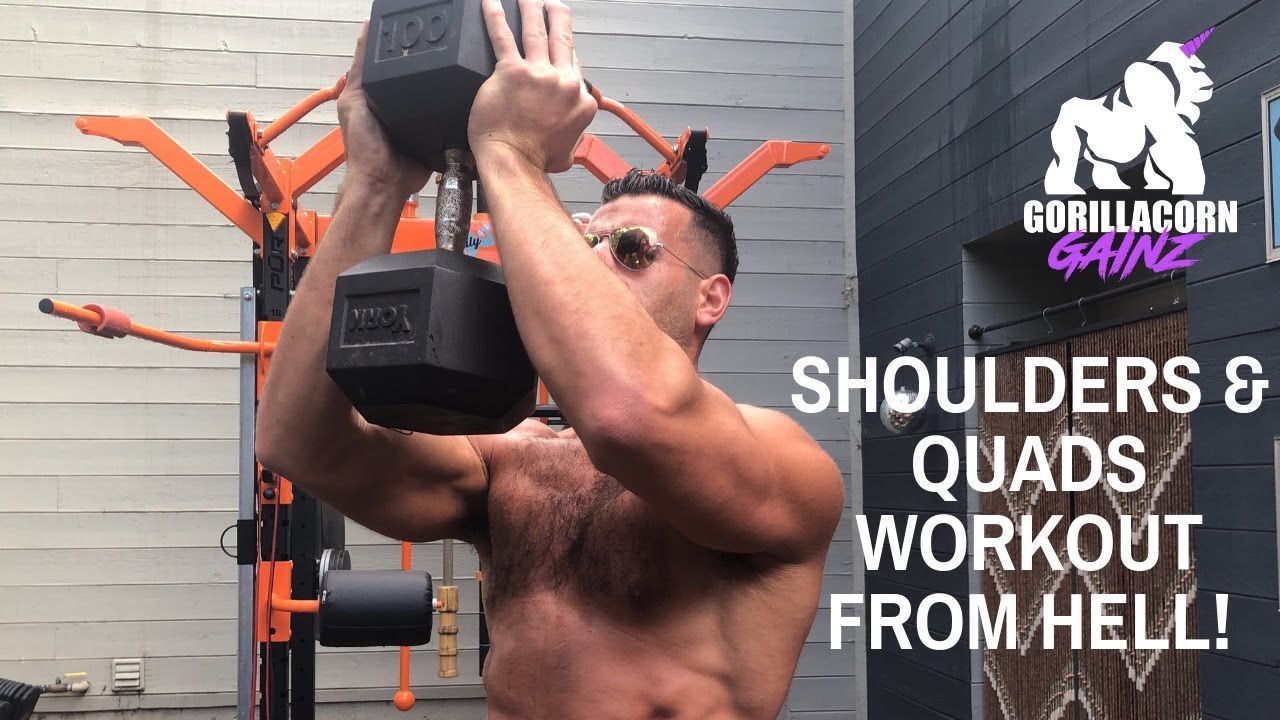 😈SHOULDERS & QUADS WORKOUT FROM HELL!⁣ | BJ Gaddour Dumbbell Men's Health