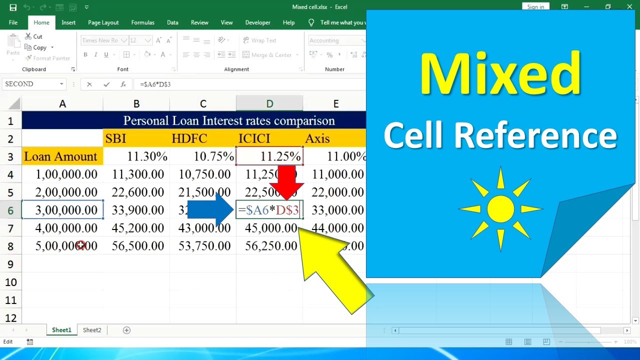 Mixed cell reference in excel | Hindi |  🔥