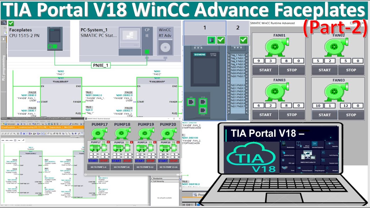 TIA Portal V18 WinCC Advanced how to create faceplate, UDT, FBD, DB of PLC S7-1500 tutorial Part2