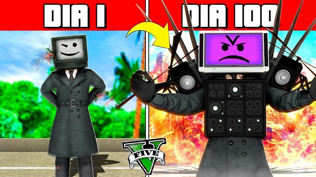 Vivi 100 dias como TVMAN no GTA 5 com o mod Skibidi Toilet!