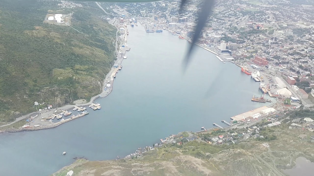 Scenic approach and arrival into St. John's International airport on Air Canada Jazz