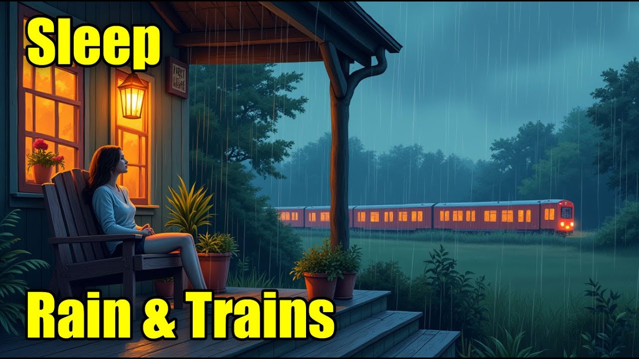 Rainy Night with Distant Train | 10 Hours Cozy Sleep Ambience | Sleep Sounds