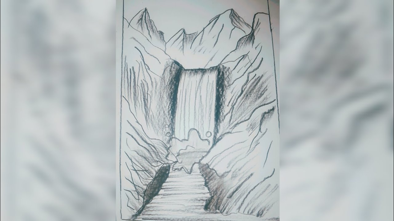 pencil waterfall drawing step by step