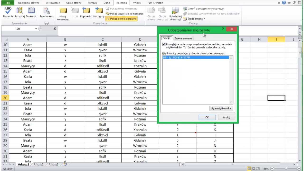 Excel - podstawy. Udostępnianie skoroszytu innym użytkownikom.