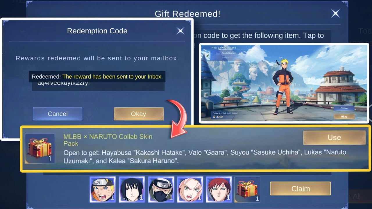HOW TO CLAIM ALL NARUTO COLLAB SKINS REDEEM CODES | NEW MLBBXNARUTO CODES!