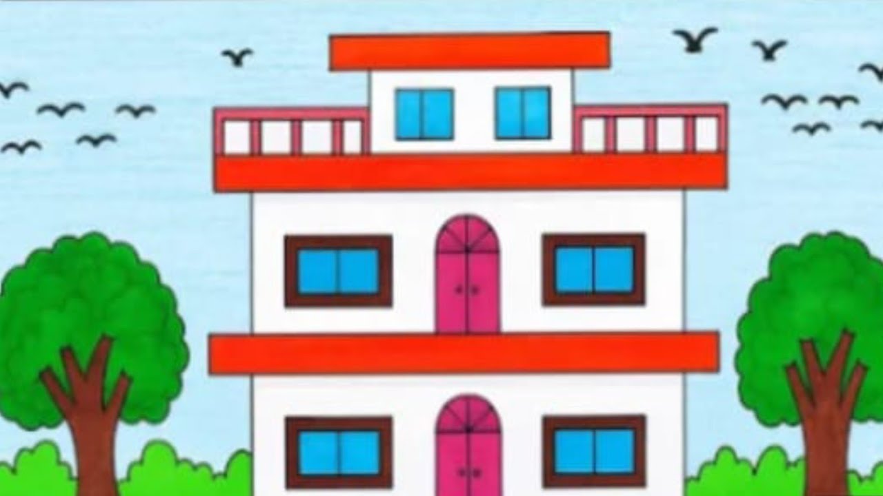 How to Make a Beautiful House Drawing Step by Step | Easy Pencil & Colour House Drawing Tutorial