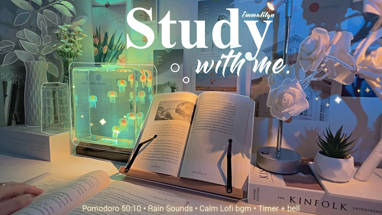 🩵💚4-HOUR Late Night STUDY WITH ME • Rain sounds☔+ Calm Lofi bgm • Pomodoro 50-10 • Day301🪻