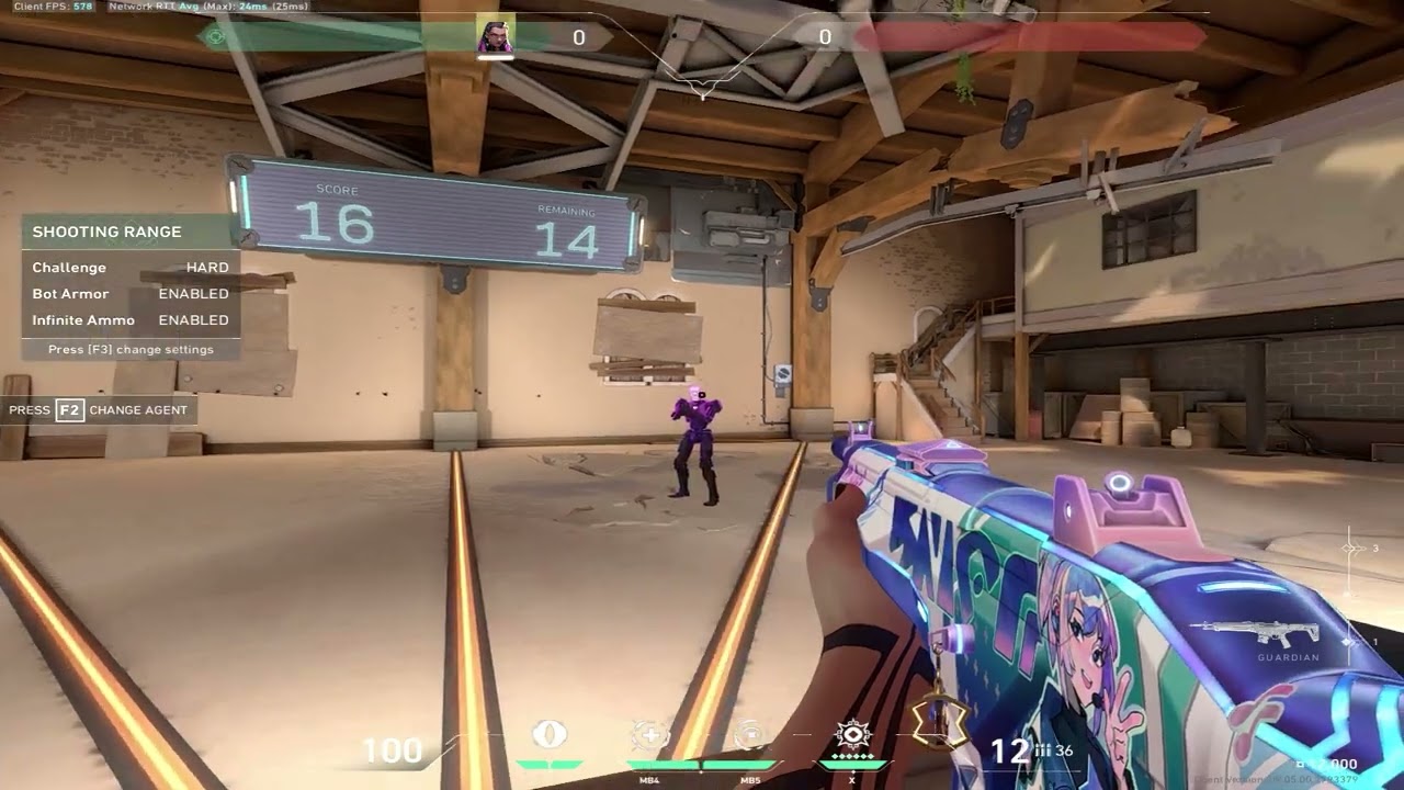 Valorant - 30/30 HARD BOTS, Guardian, armor on