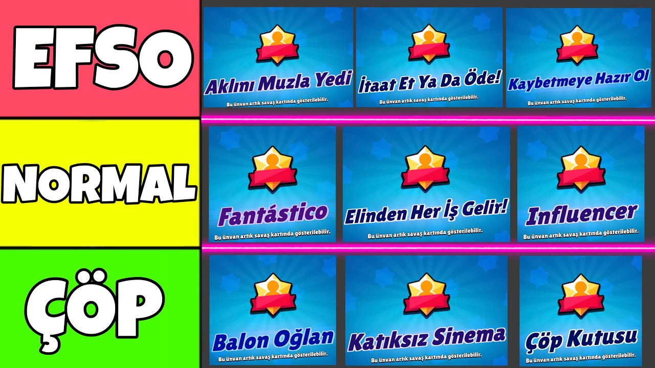 EN İYİDEN EN KÖTÜYE TÜM YENİ ÜNVANLARI SIRALADIM !! BRAWL STARS KATMAN LİSTESİ