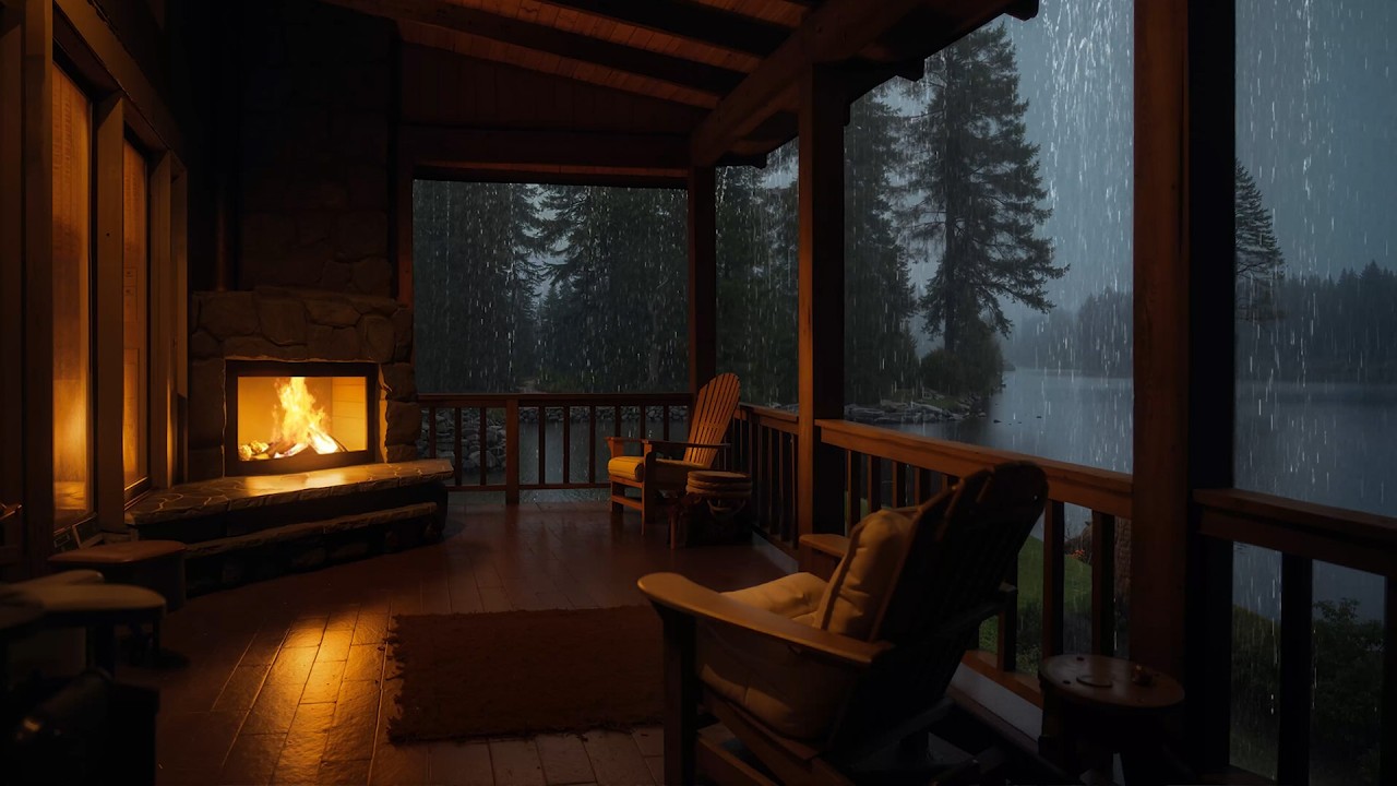Warm Cabin Lights on a Rainy Night | Relaxing Nature Sounds for Calm and Better Sleep