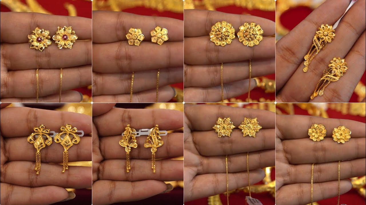 Gold earrings designs with price/daily wear gold earrings designs/gold sui dhaga earrings designs/