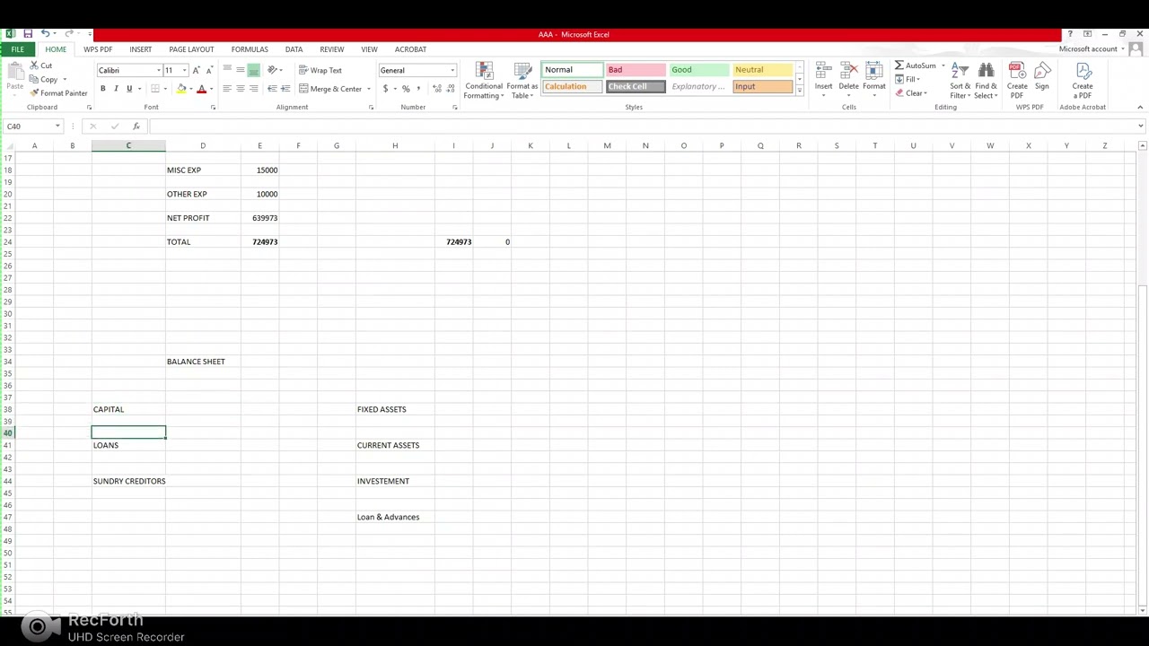Balance sheet and profit loss sikhe excel format me