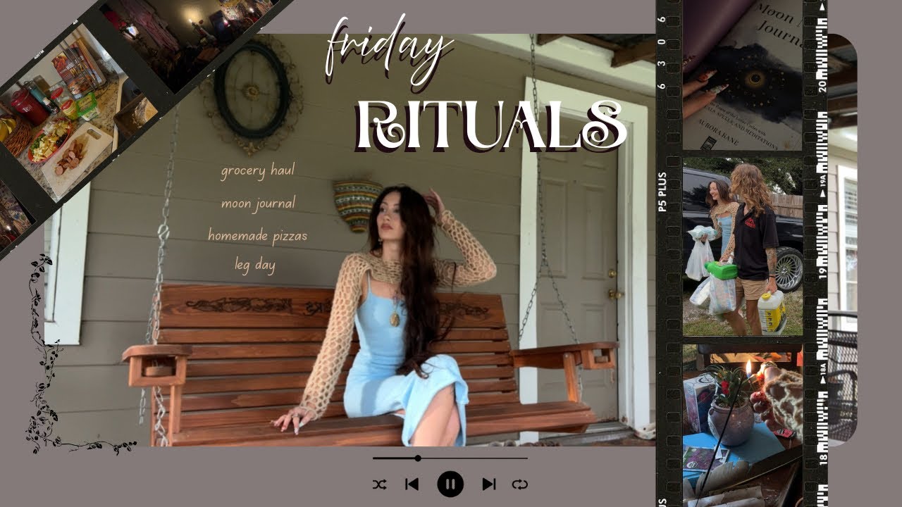 friday rituals ‎𐦍 grocery haul, moon journal, homemade pizza, leg day, & more !!  