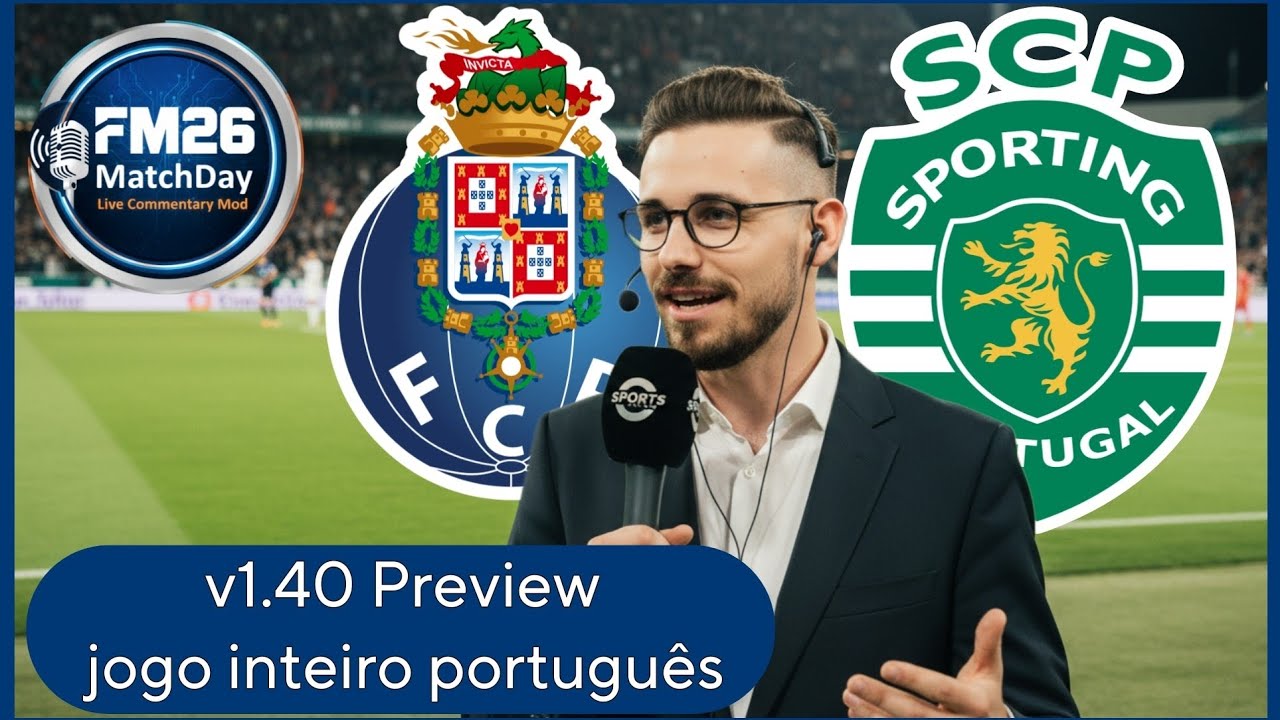 Português jogo inteiro - FC Porto vs Sporting Lissabon - FM26 MatchDay Live Commentary Mod v1.40