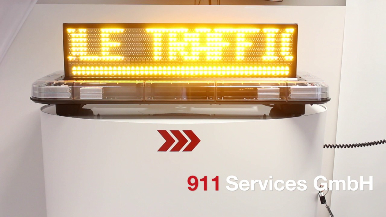 Freeway LED Warnbalken mit integierter aufklappbarer Textmatrix - 911Services GmbH Warnbalken.at