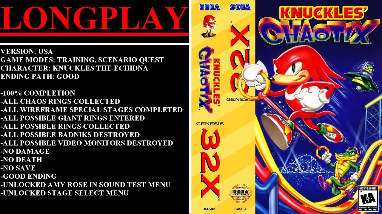 Knuckles' Chaotix [USA] (Sega Genesis 32X) - (Longplay | All Modes | 100% | Good Ending Path)