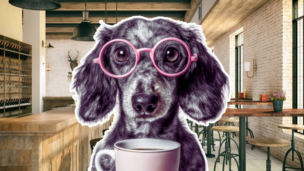 Cute Dog Wearing Glasses Drinking Coffee in Cafe Screensaver Background Dog TV #cutedogs #dogtv