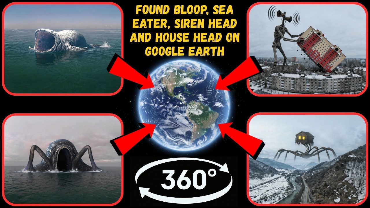 360° - Found Bloop, Sea Eater, Siren Head and House Head on Google Earth!