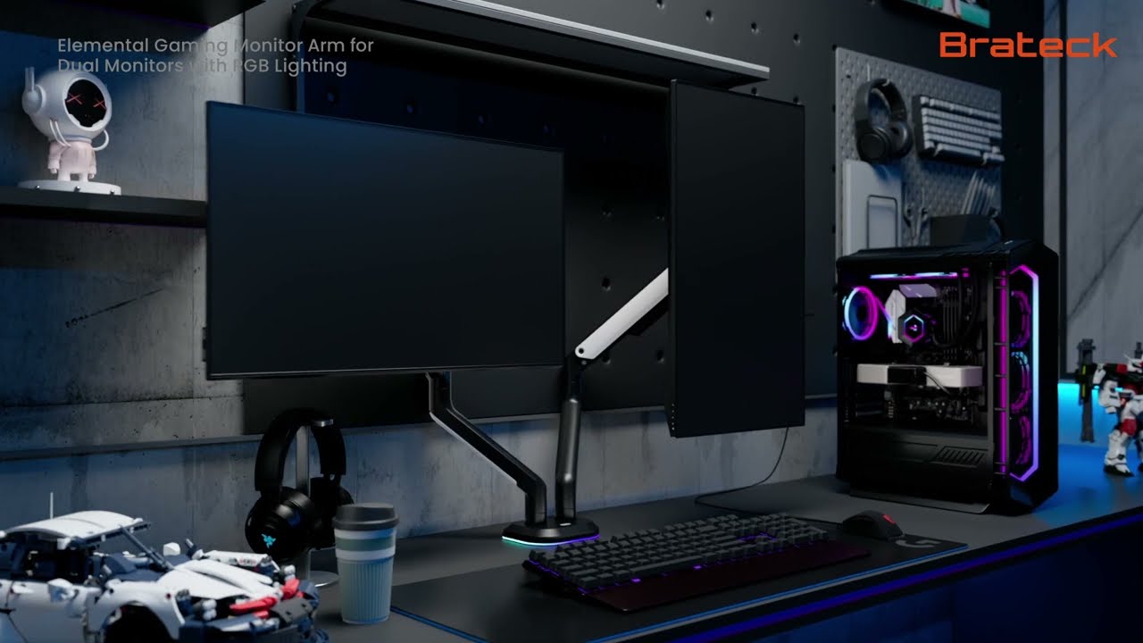 BRATECK Elemental RGB Gaming Monitor Arm LDT63 C012GL＆C24GL installation animation