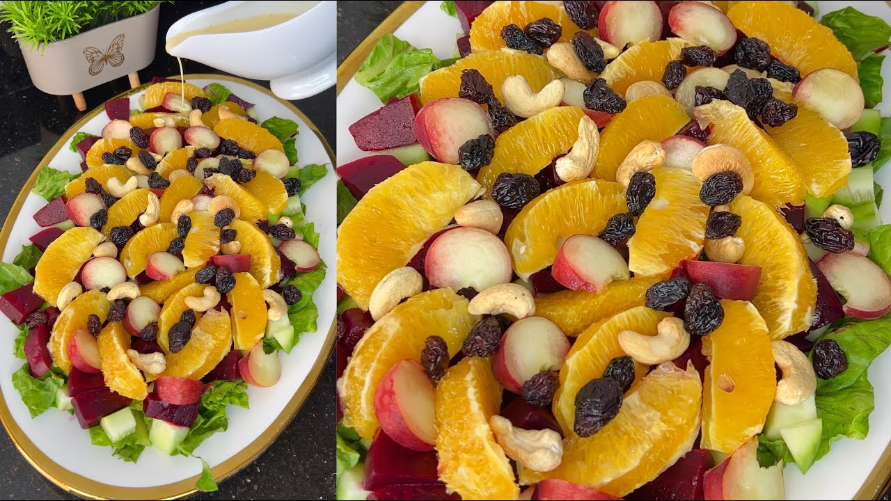 سلطة باردة و منعشة فيها مزيج بين الحلو والمالح رافقيها مع اطباقك بوجهك حمر 😍