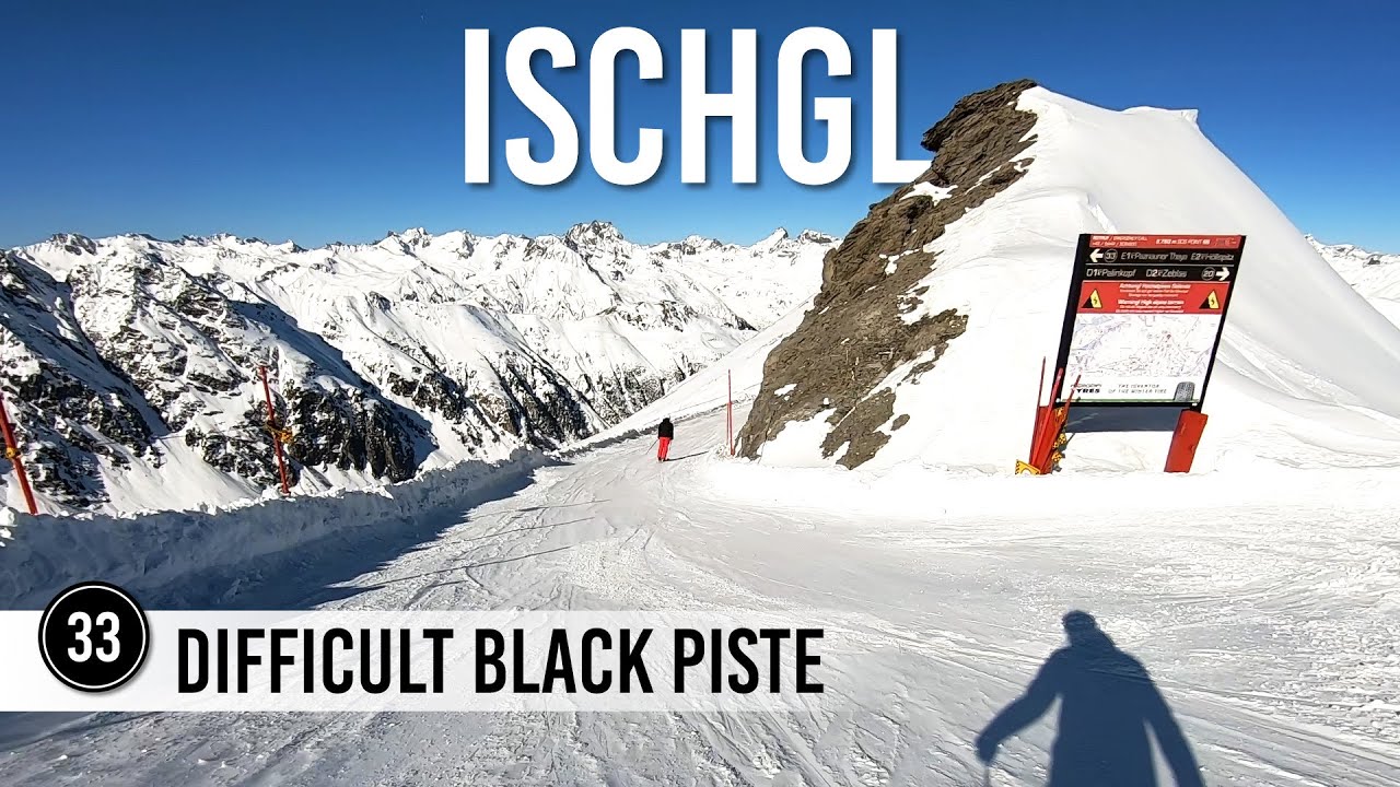 Skiing difficult black piste 33 in Ischgl Samnaun