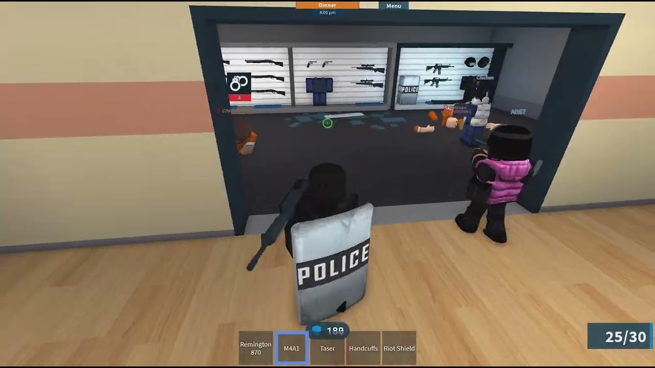 Playing as a guard on Roblox prison life.