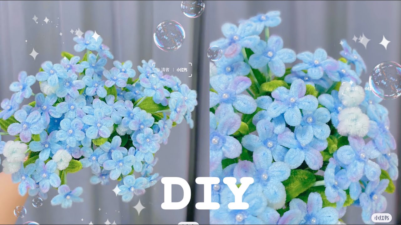 DIY Beautiful Flowers/Flowers Pipe Cleaner DIY/扭扭棒蓝星花做法