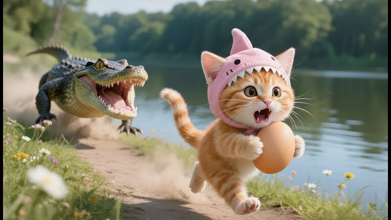 Crocodile Attacks as a Kitten Steals an Egg – Mama Cat Risks Her Life to Save Her Baby | Cat Videos