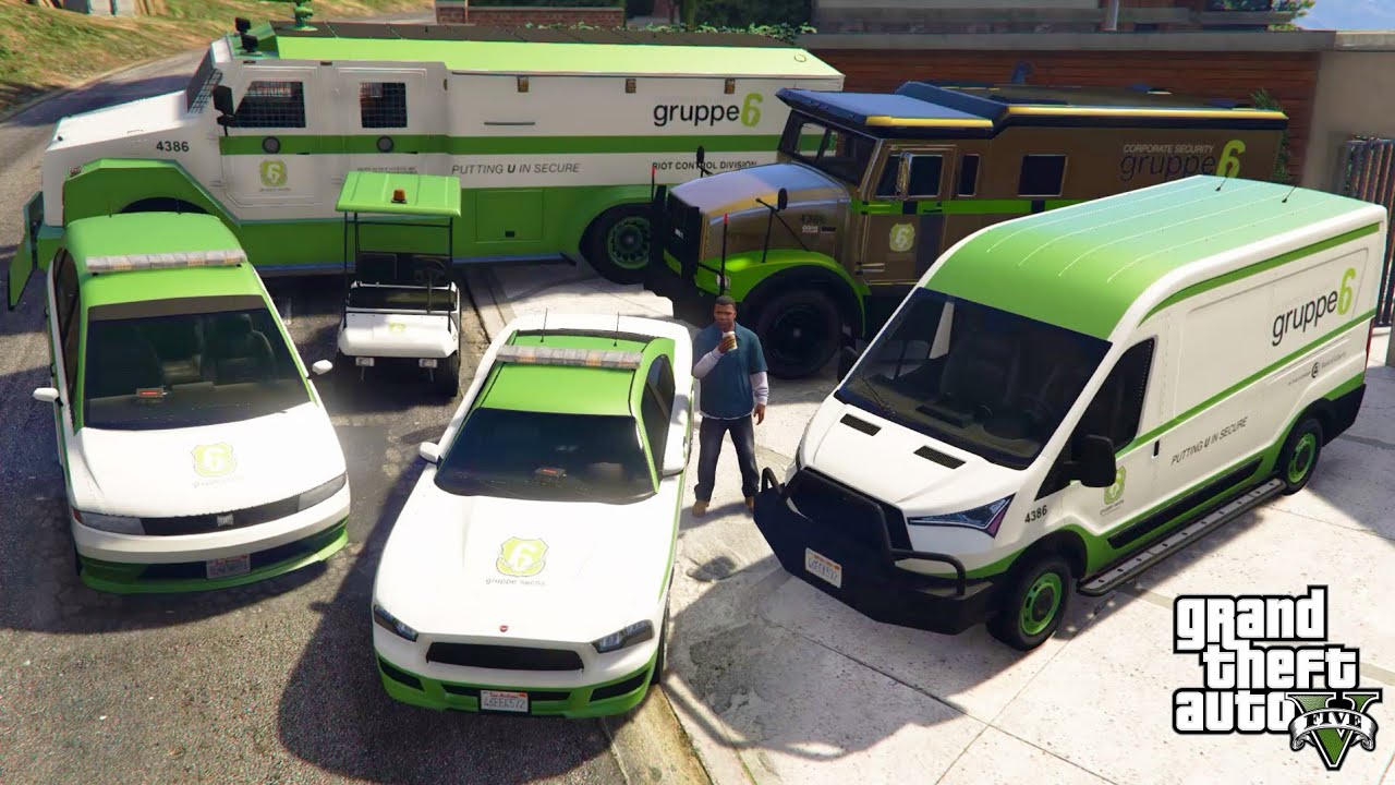 GTA 5 - Stealing Los Santos Gruppe Sechs Security Vehicles with Franklin! | (Real Life Cars) #160