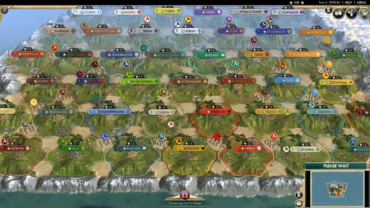 Civ 5 AI Only Timelapse: All (43) Civs on the Small Map