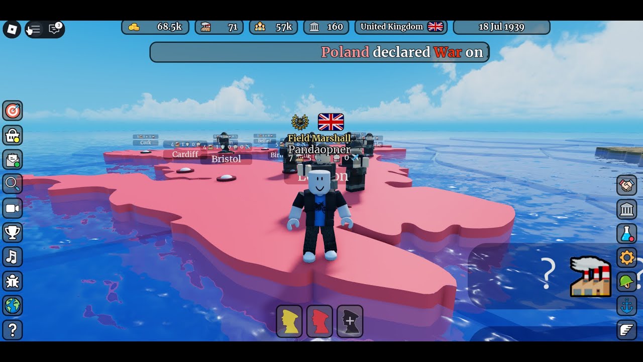 Playing conquer the world in roblox, UK!