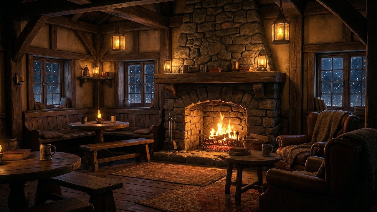 Winter Fireplace in a Fantasy Inn – Cozy Sleep Music & Ambience
