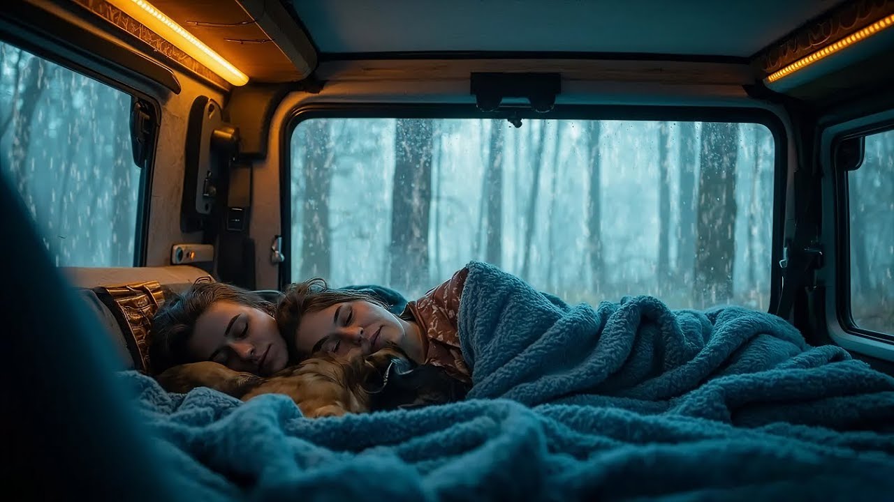 Heavy Rain and Thunder Sounds in Van 🚐 | Deep Sleep & Relaxation ASMR ⛈️