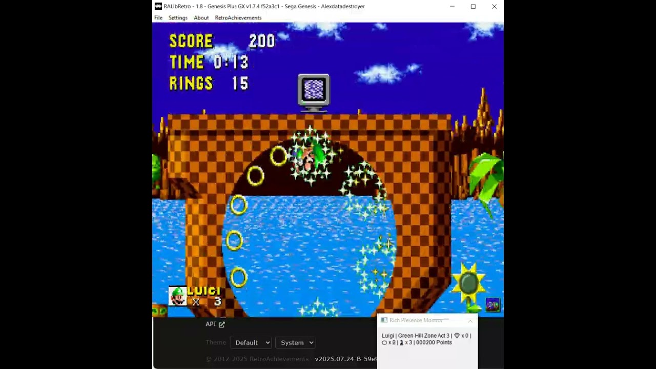 Luigi in Sonic 1 -- Missile Command (AKA Luigi in GHZ3 Hold Right to Lose)