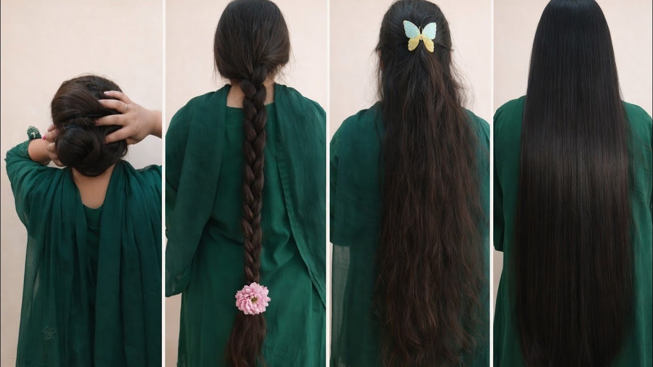 Long Shiny Silky Hair Bun Hairstyles | Smooth & Elegant Claw Clip Bun ✨